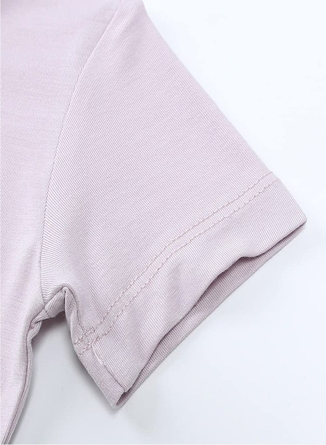 Aablexema Baby Short Summer Pajamas - Toddler Cool Jammies Pjs Rayon from Bamboo,2pcs Kids Sleepwear Set for Boys Girls(Light Purple,4y) - Image 4